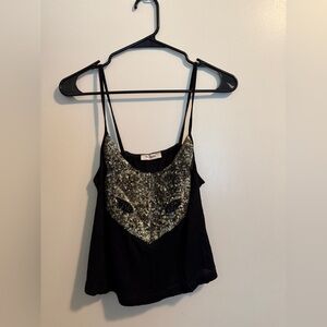 Black Sequin Camisole with Spaghetti Straps